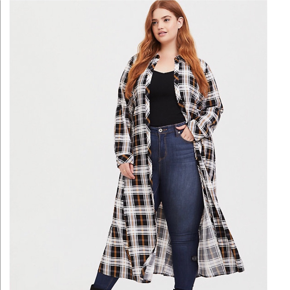 BLACK & YELLOW PLAID CHALLIS DUSTER KIMONO